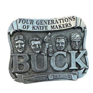 Buck Knives Collectible Belt Buckle Four Generations Knife Makers Smoky Mt. Pewt